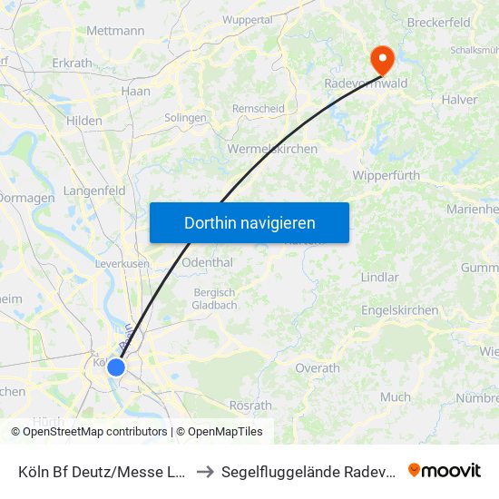 Köln Bf Deutz/Messe Lanxess Arena to Segelfluggelände Radevormwald-Leye map