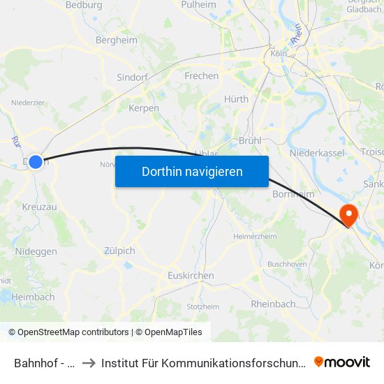 Bahnhof - Düren to Institut Für Kommunikationsforschung Und Phonetik map