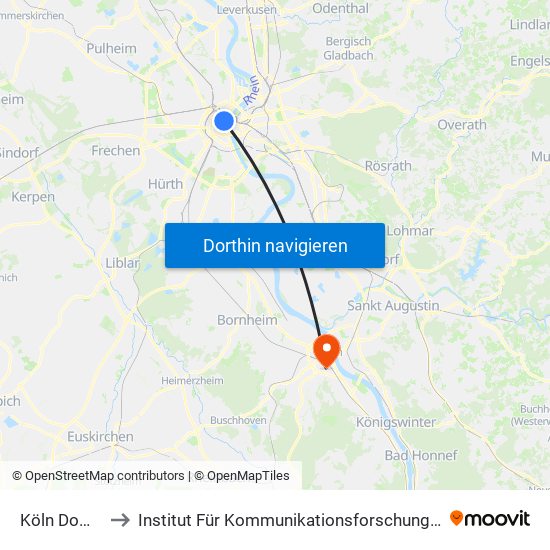 Köln Dom/Hbf to Institut Für Kommunikationsforschung Und Phonetik map