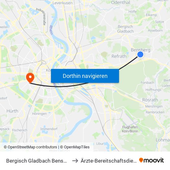 Bergisch Gladbach Bensberg to Ärzte-Bereitschaftsdienst map