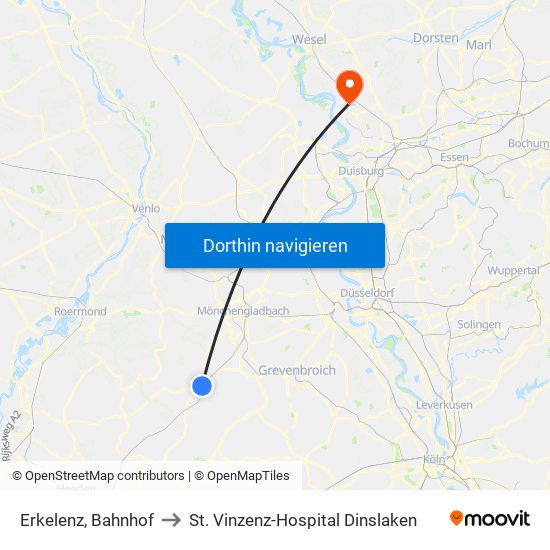 Erkelenz, Bahnhof to St. Vinzenz-Hospital Dinslaken map