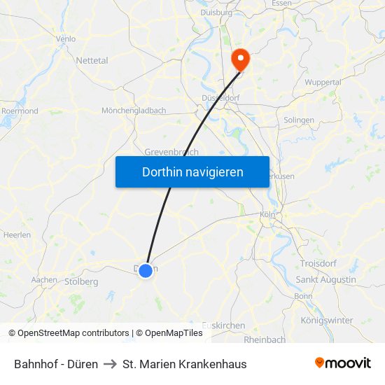 Bahnhof - Düren to St. Marien Krankenhaus map