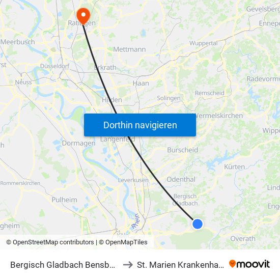 Bergisch Gladbach Bensberg to St. Marien Krankenhaus map