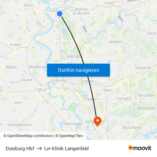 Duisburg Hbf to Lvr-Klinik Langenfeld map