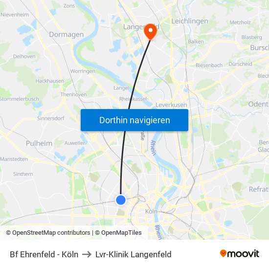 Bf Ehrenfeld - Köln to Lvr-Klinik Langenfeld map