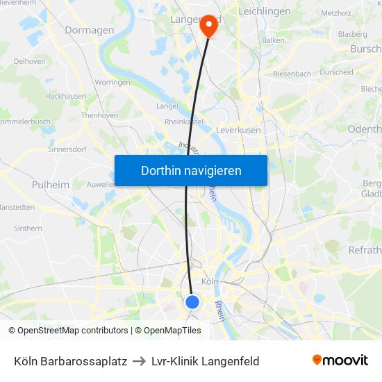 Köln Barbarossaplatz to Lvr-Klinik Langenfeld map