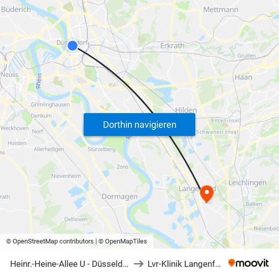 Heinr.-Heine-Allee U - Düsseldorf to Lvr-Klinik Langenfeld map