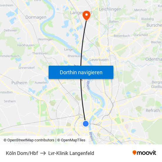 Köln Dom/Hbf to Lvr-Klinik Langenfeld map