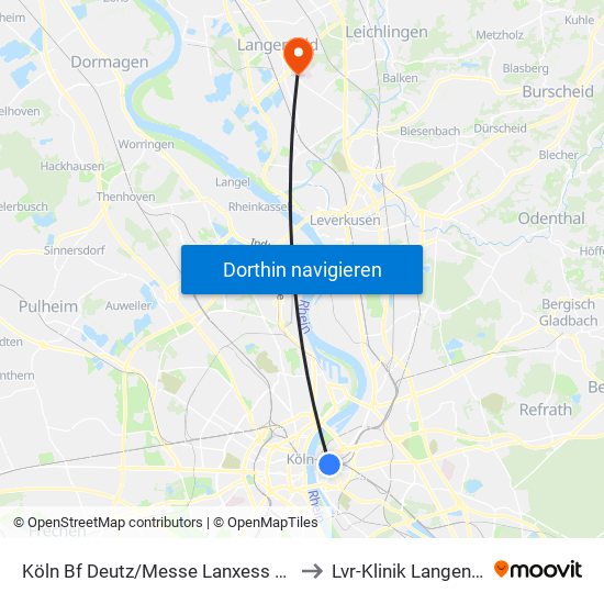 Köln Bf Deutz/Messe Lanxess Arena to Lvr-Klinik Langenfeld map