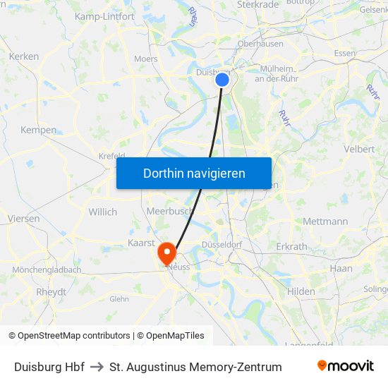 Duisburg Hbf to St. Augustinus Memory-Zentrum map