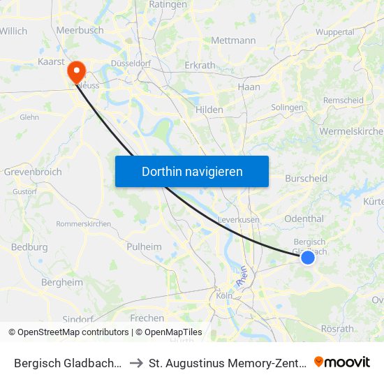 Bergisch Gladbach (S) to St. Augustinus Memory-Zentrum map