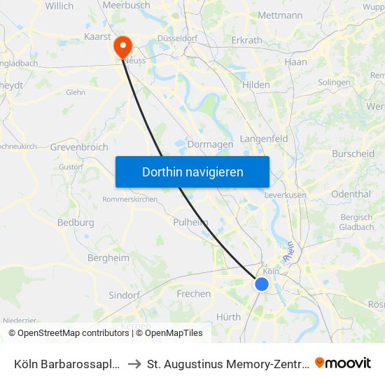 Köln Barbarossaplatz to St. Augustinus Memory-Zentrum map