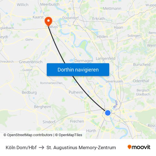 Köln Dom/Hbf to St. Augustinus Memory-Zentrum map
