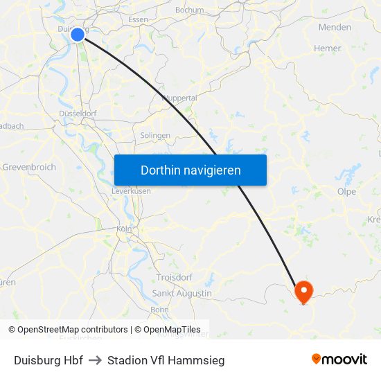 Duisburg Hbf to Stadion Vfl Hammsieg map
