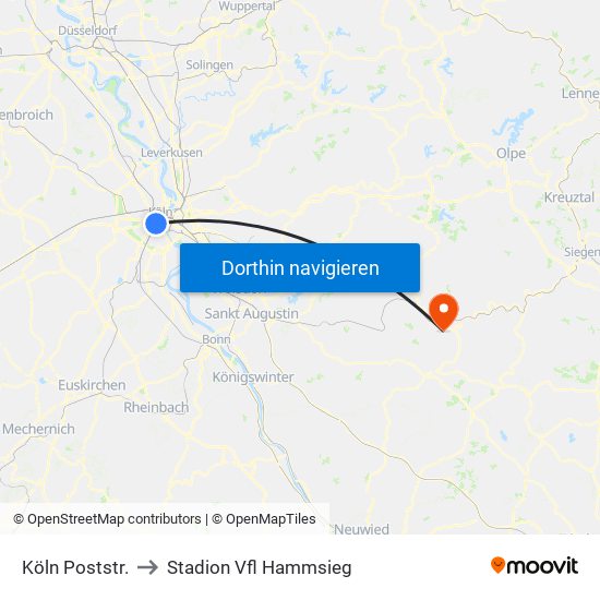 Köln Poststr. to Stadion Vfl Hammsieg map