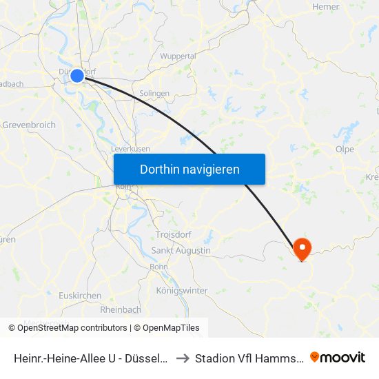 Heinr.-Heine-Allee U - Düsseldorf to Stadion Vfl Hammsieg map