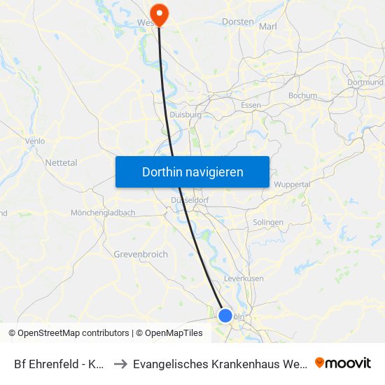 Bf Ehrenfeld - Köln to Evangelisches Krankenhaus Wesel map