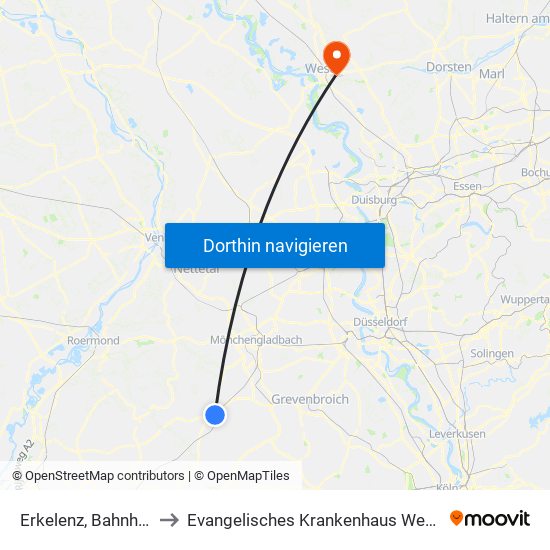 Erkelenz, Bahnhof to Evangelisches Krankenhaus Wesel map