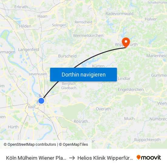 Köln Mülheim Wiener Platz to Helios Klinik Wipperfürth map