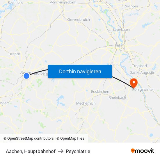 Aachen, Hauptbahnhof to Psychiatrie map