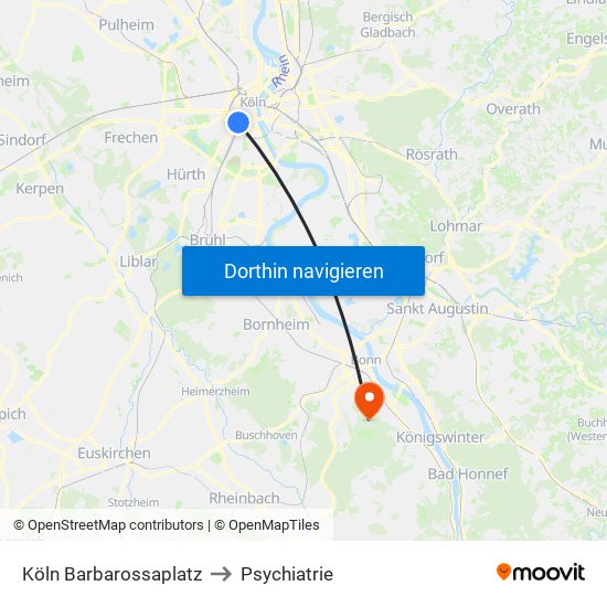 Köln Barbarossaplatz to Psychiatrie map