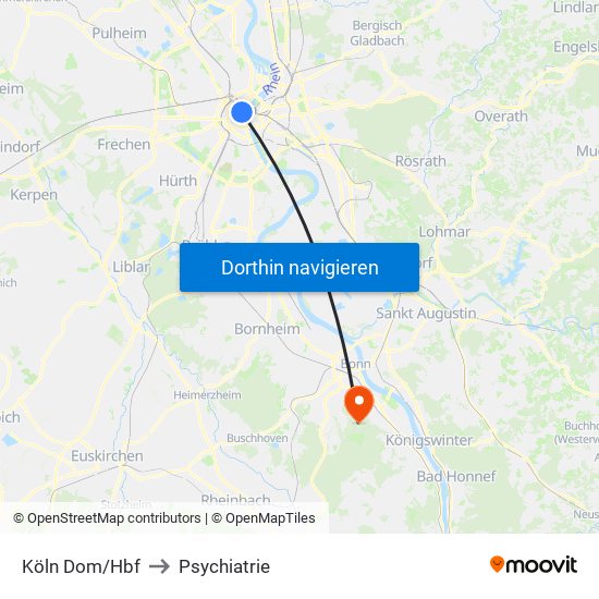 Köln Dom/Hbf to Psychiatrie map