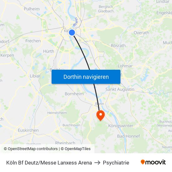 Köln Bf Deutz/Messe Lanxess Arena to Psychiatrie map