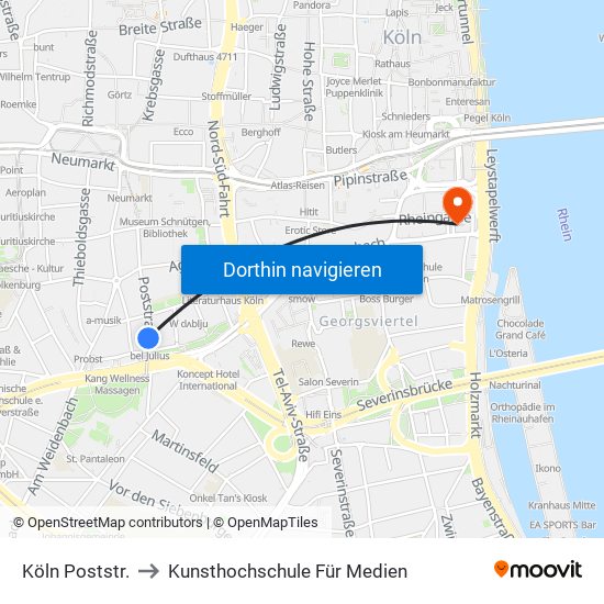 Köln Poststr. to Kunsthochschule Für Medien map