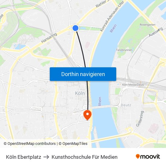 Köln Ebertplatz to Kunsthochschule Für Medien map