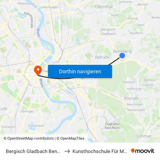 Bergisch Gladbach Bensberg to Kunsthochschule Für Medien map