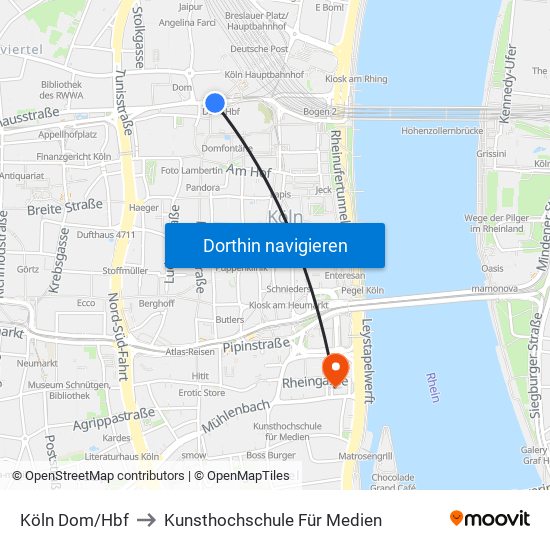 Köln Dom/Hbf to Kunsthochschule Für Medien map