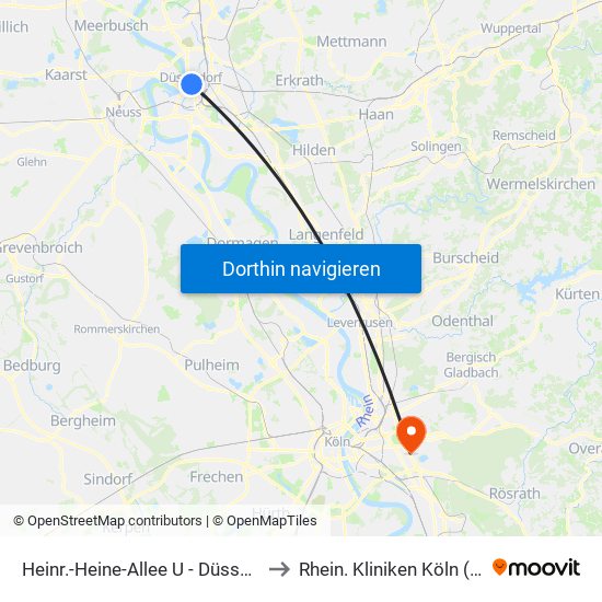 Heinr.-Heine-Allee U - Düsseldorf to Rhein. Kliniken Köln (Lkh) map