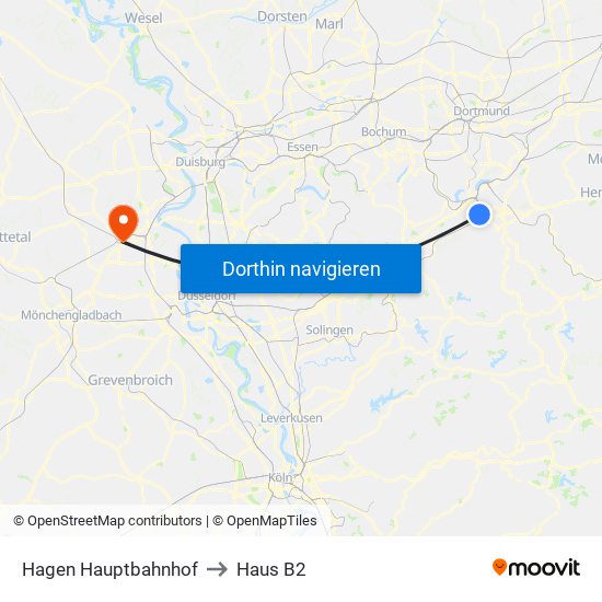 Hagen Hauptbahnhof to Haus B2 map