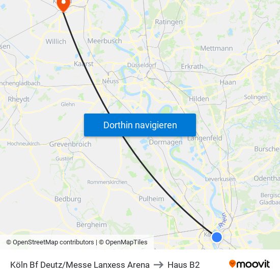 Köln Bf Deutz/Messe Lanxess Arena to Haus B2 map