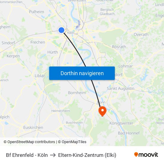 Bf Ehrenfeld - Köln to Eltern-Kind-Zentrum (Elki) map