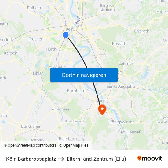 Köln Barbarossaplatz to Eltern-Kind-Zentrum (Elki) map