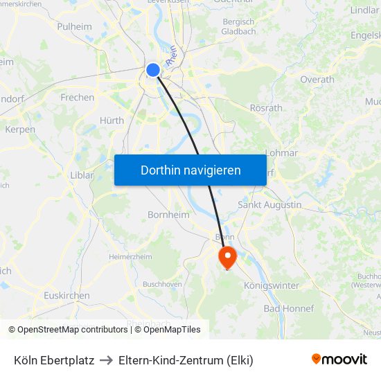 Köln Ebertplatz to Eltern-Kind-Zentrum (Elki) map