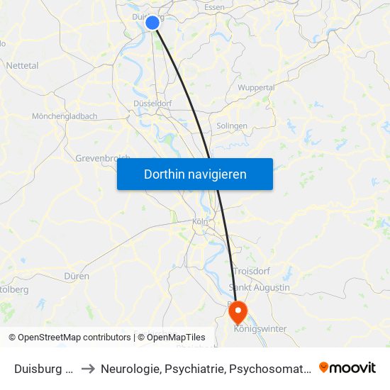 Duisburg Hbf to Neurologie, Psychiatrie, Psychosomatik (Npp) map