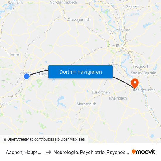 Aachen, Hauptbahnhof to Neurologie, Psychiatrie, Psychosomatik (Npp) map