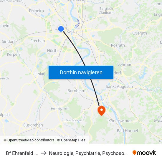 Bf Ehrenfeld - Köln to Neurologie, Psychiatrie, Psychosomatik (Npp) map