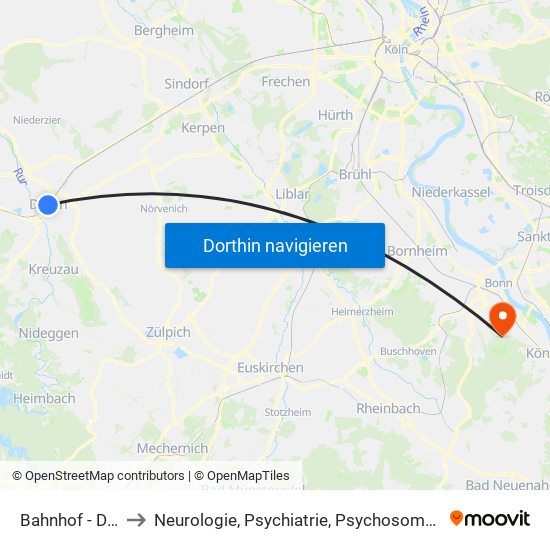 Bahnhof - Düren to Neurologie, Psychiatrie, Psychosomatik (Npp) map