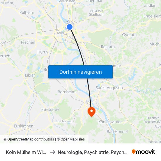 Köln Mülheim Wiener Platz to Neurologie, Psychiatrie, Psychosomatik (Npp) map