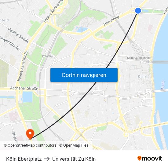 Köln Ebertplatz to Universität Zu Köln map