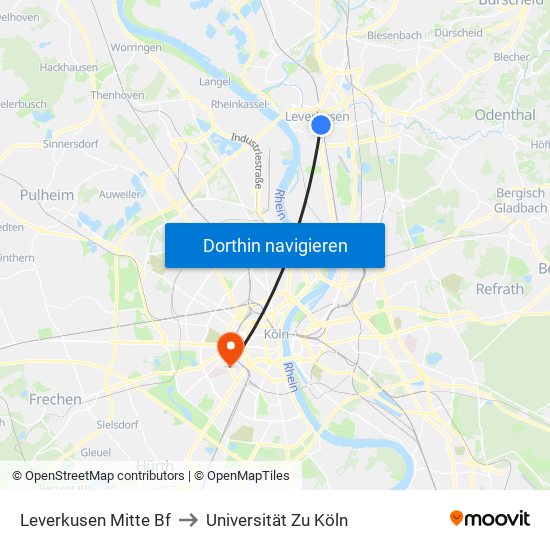 Leverkusen Mitte Bf to Universität Zu Köln map