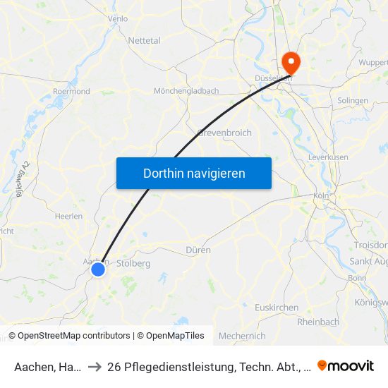 Aachen, Hauptbahnhof to 26 Pflegedienstleistung, Techn. Abt., Ltg. Rehabilitation, Sozialdienst map