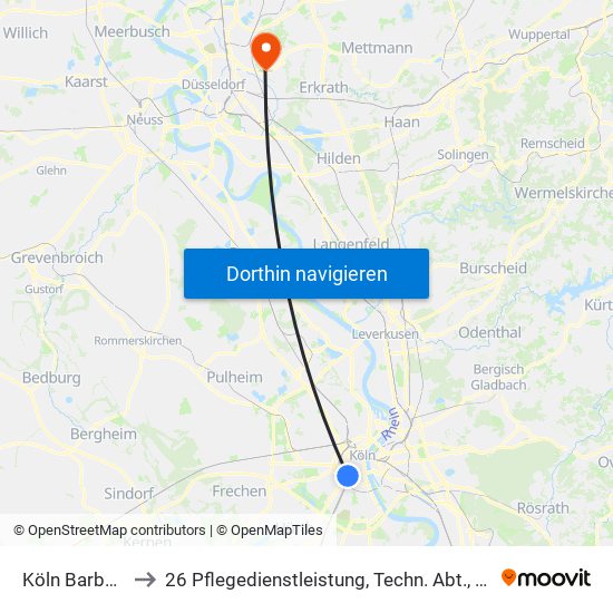 Köln Barbarossaplatz to 26 Pflegedienstleistung, Techn. Abt., Ltg. Rehabilitation, Sozialdienst map