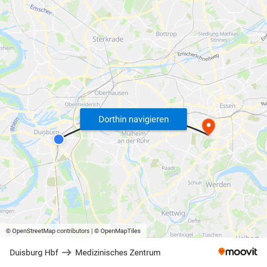 Duisburg Hbf to Medizinisches Zentrum map