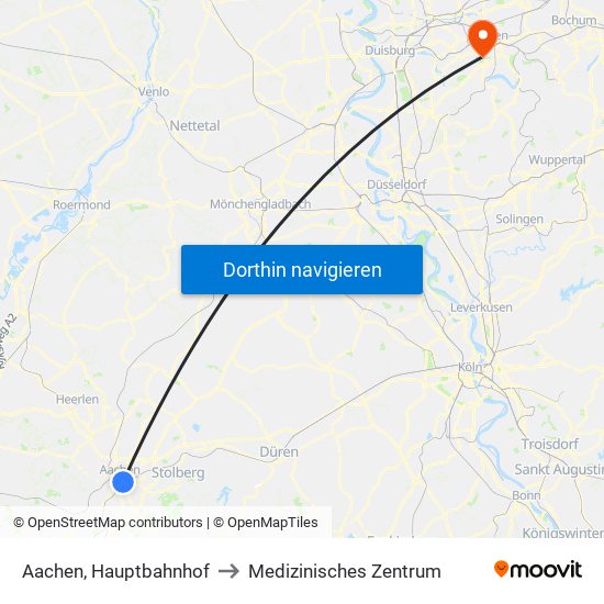 Aachen, Hauptbahnhof to Medizinisches Zentrum map