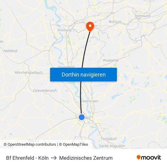 Bf Ehrenfeld - Köln to Medizinisches Zentrum map