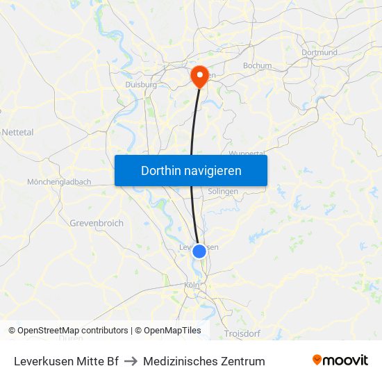 Leverkusen Mitte Bf to Medizinisches Zentrum map